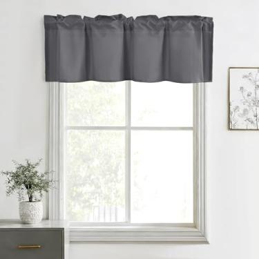 Imagem de Hiasan Cortinas de saia para cozinha, sala de estar, porão e janelas de banheiro, janela pequena, topo curto sólido de fazenda, painéis de cortina com bolso de haste curta - 132 x 45 cm, cinza, 1