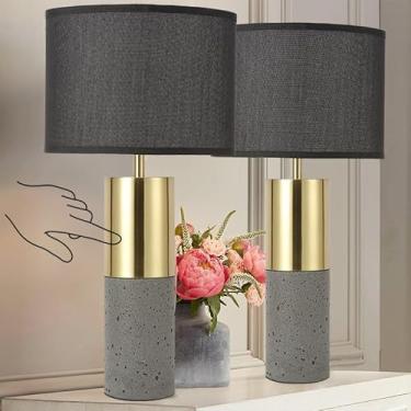 Imagem de Candeeiro de mesa com controle de toque preto e dourado de 61 cm de altura, conjunto de 2 lâmpadas de cabeceira modernas, de concreto regulável, de 3 vias, contemporânea, para mesa de canto grande