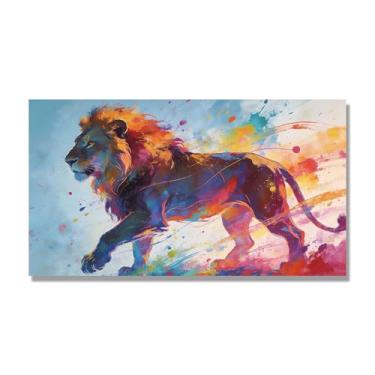 Imagem de Arte abstrata de respingos de leão, pintura colorida de animais em tela, decoração de parede expressiva moderna para sala de estar ou escritório. A97. 30x54cm-11,8x21,2 pol. Somente tela