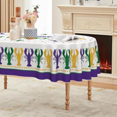 Imagem de Horaldaily Toalha de mesa para carnaval 152 x 213 cm, oval, miçangas, carnaval, lagosta, Happy Mardi Gras, toalha de mesa sazonal para festas e jantares