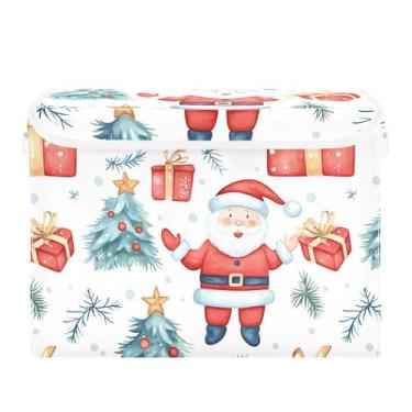 Imagem de SEHANY Linda caixa de armazenamento de Papai Noel de Natal com tampas e alças, organizador de cestas de armazenamento de tecido dobrável, caixas de armazenamento de cubos grandes para roupas, cobertor