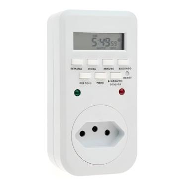 Imagem de Timer Digital Programável com Display LCD, Temporizador Automático Bivolt 10A 1500W, Branco, 20 Programas Semanais, Plugue NBR14136