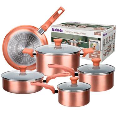 Imagem de Jogo de Panelas Indução Rochedo Ceramic Rose Gold com Revestimento Ant