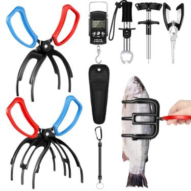 Imagem de Seenelling 8 peças 3 garras garra de peixe 2 garras kit de ferramentas de pesca de escala de pesca alicate de pesca dedos de peixe conjunto de ferramentas resistentes à água salgada acessórios de