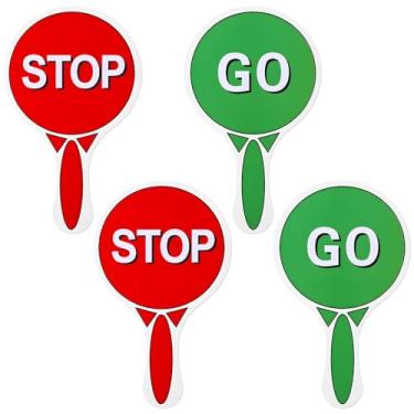Imagem de 4 peças de sinal de trânsito Stop Go Stop and Go com alça dupla face à prova d'água guarda de cruzamento vermelho verde sinais de luz para orientar o ensino segurança no trânsito garagem