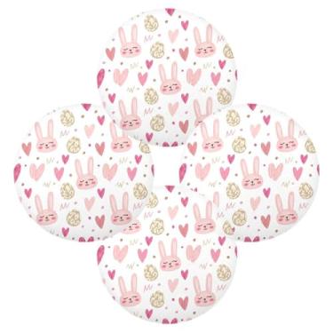 Imagem de Wassud Jogo americano conjunto de 4 tapetes de mesa redondos com coração de coelho para cozinha e jantar, lavável e resistente ao calor, decoração de mesa 39 cm