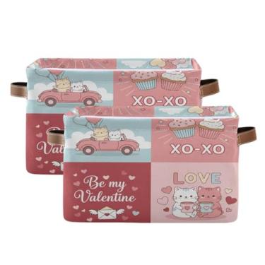 Imagem de Wassud Caixa de armazenamento de lona para gatos românticos com alças, cestas organizadoras dobráveis para armário, banheiro e decoração de casa, pacote com 2