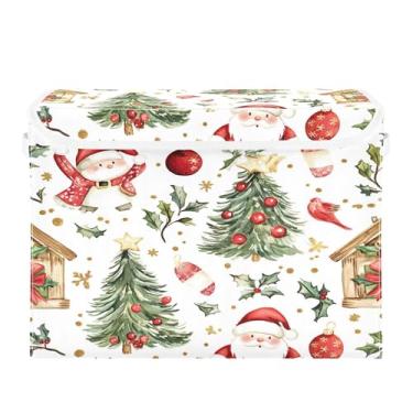 Imagem de SEHANY Linda caixa de armazenamento de Papai Noel de Natal com tampas e alças, organizador de cestas de armazenamento de tecido dobrável, caixas de armazenamento de cubos grandes para roupas, cobertor