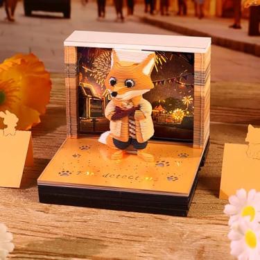 Imagem de Sanpyl Bloco de Notas 3D, Arte de Escultura Em Papel 3D Cartoon Fox Tear Away Notepad 2026 Calendário de Mesa, Com Caixa de Acrílico Leve e Transparente, para Home Office