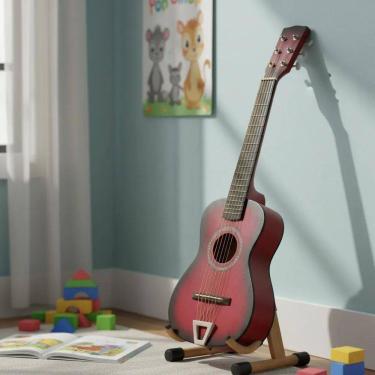 Imagem de Violão Infantil De Madeira Semi- Vermelho De Aço