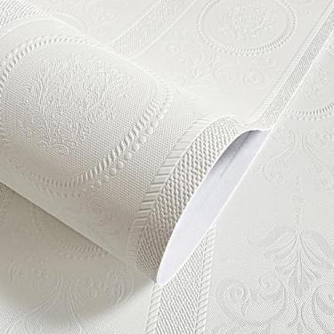Imagem de JiffDiff Papel de parede com textura para descascar e colar, papel de parede em relevo 3D, moderno, à prova d'água, autoadesivo, papel de contato (43,9 cm x 3,048 cm, branco)