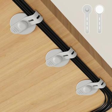 Imagem de 12 peças de clipes de gerenciamento de cabos de silicone ajustáveis, suporte organizador de fios autoadesivo, clipes de cabo para vários cabos, organizador de cabos para mesa de escritório em casa