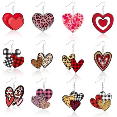 Imagem de 12 pares de brincos de coração de lágrima de acrílico para o dia dos namorados, conjunto de brincos de coração com pingente leve para casamento, acessórios para presente, Large, Acrílico, Sem pedra