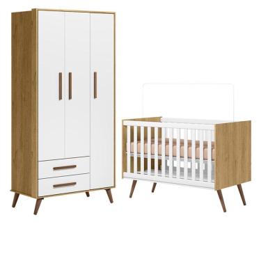 Imagem de Berço Americano 3820 e Guarda Roupa 3830 Q Encanto Retrô Freijó TOQ Branco Acetinado - Qmovi