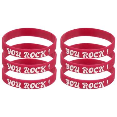 Imagem de PATIKIL 6 pulseiras motivacionais You Rock, pulseiras personalizadas com texto, pulseiras de silicone, pulseiras de borracha personalizadas para exercícios físicos, exercícios, basquete, vermelho