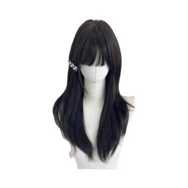 Imagem de Peruca Sintética Lisa De 22 Polegadas MEISU Com Franja Air, Resistente