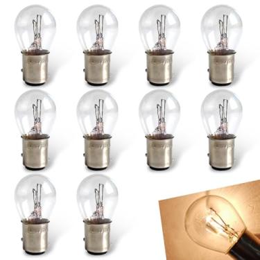 Imagem de Civwesi Pack-10 Luzes de freio para carro 1157 BAY15D, lâmpada de halogênio de iluminação de filamento duplo estabilizada de 2,6 cm x 5,2 cm, lâmpada de halogênio Plug and Play P21/5W S25, universal