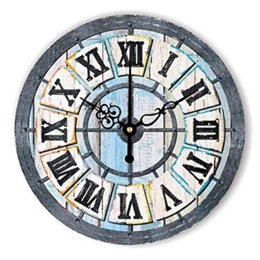 Imagem de U5GAAALPPQ9 Relógio de parede estilo retrô antigo vintage mudo grande relógio de parede chique gasto decoração de casa sala de estar 16 polegadas / 40 cm