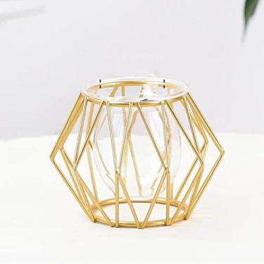 Imagem de U5GAAALPPQ9 Vaso decorativo nórdico simples vaso de vidro dourado planta hidropônica vaso de flores ferro tubo de teste de vidro geométrico suporte de planta de metal moderno decoração de casa vaso de