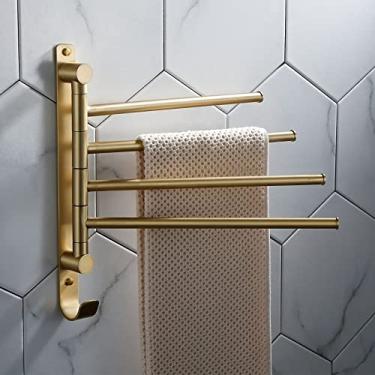 Imagem de HHHJQFAAT Barra de toalha de banho barra de toalha dourada escovada montada na parede acessório de banheiro suporte de toalha haste de latão suporte de toalha de banheiro (cor: quatro polos) (quatro