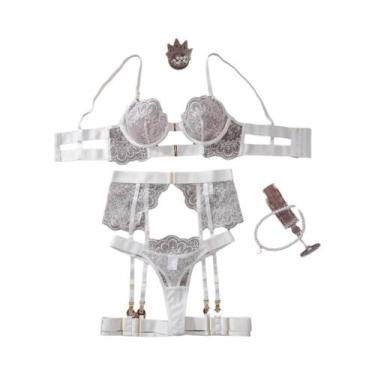 Imagem de Conjunto De Lingerie Com Bordado De Flor Preta 4 Peças Sutiã De Rede T