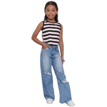 Imagem de Calça Wide Leg Jeans Juvenil Infantil Criança Pantalona - Max Denim, 1