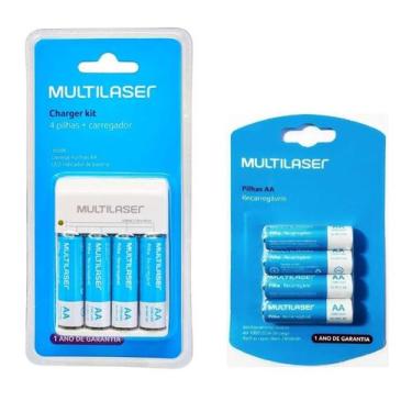 Imagem de Kit 8 Pilhas Recarregáveis AA 2500 mah 1.2v Multilaser + Carregador Bi