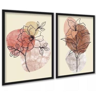 Imagem de Kit 2 Quadros Flores Efeito Mármore Colorido 45X34Cm
