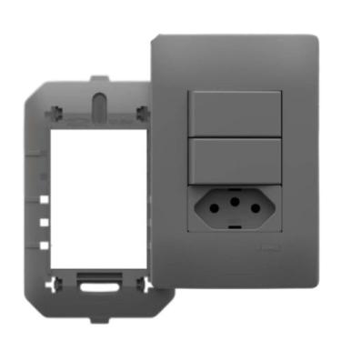 Imagem de Conjunto Interruptor Duplo + Tomada 20a Habitat Onix Chumbo - FAME