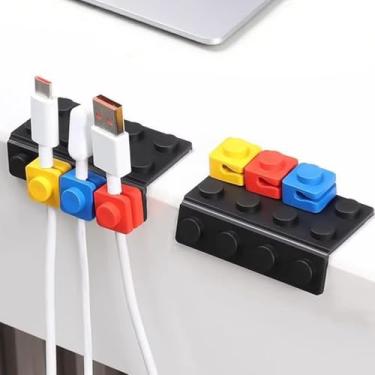 Imagem de Ouliget Suporte de cabo, clipes de cabo, blocos de construção criativos, organizador de cabos USB, suporte de fio autoadesivo para mesa de cabeceira, acessórios de mesa de escritório, decoração de
