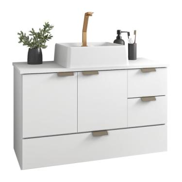 Imagem de Gabinete Lavatório Armário Para Banheiro Com Cuba Suspenso Organizador Branco