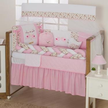 Imagem de Kit Berço Trança Passarinho Rosa 11 peças Com Saia - Beatriz Baby Enxo
