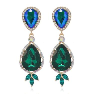 Imagem de Brincos grandes de strass em gota para mulheres, banhados a ouro, pingentes de cristal, brincos pendentes elegantes, acessórios de vestido de festa de formatura e casamento, Large, Metal, Sem pedra