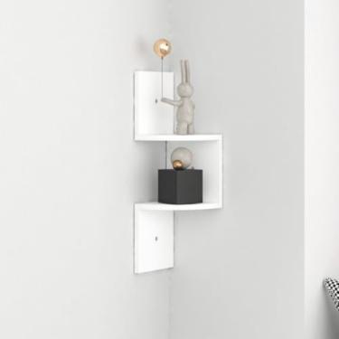 Imagem de Estante de canto de madeira montada na parede - Rack de armazenamento multicamadas para quarto, sala de estar, estudo, biblioteca - Prateleira de canto versátil para organização que economiza espaço