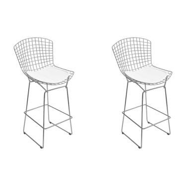 Imagem de Kit 2 Banquetas Bertoia Cromada D60 Com Assento Sintético Branco