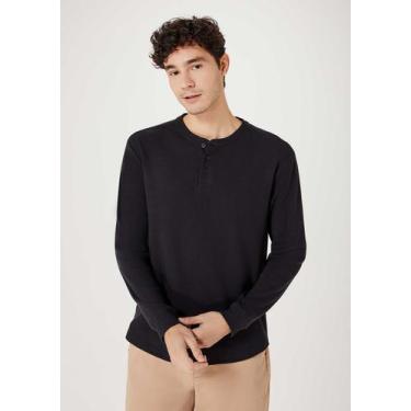 Imagem de Camiseta Henley Masculina Manga Longa - Hering, XG, Preto