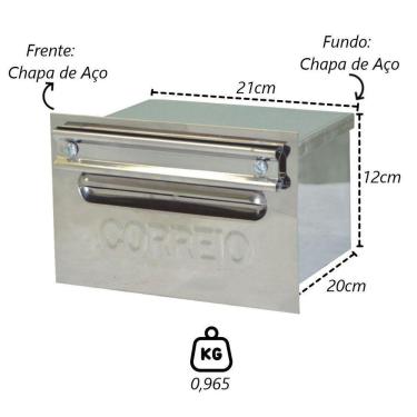 Imagem de Caixa Correio Cartas Envelope Inox Para Grade 20x21x12cm
