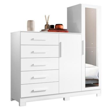 Imagem de Guarda Roupa Cômoda Com Espelho 158cm Suiça A02 Branco - Mpozenato