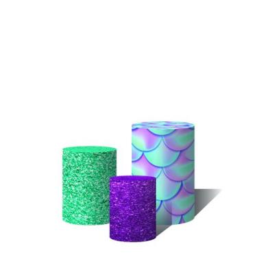 Imagem de Trio de Capas Cilindricas Versátil Fundo Do Mar Sereia Glitter  C/ Elá
