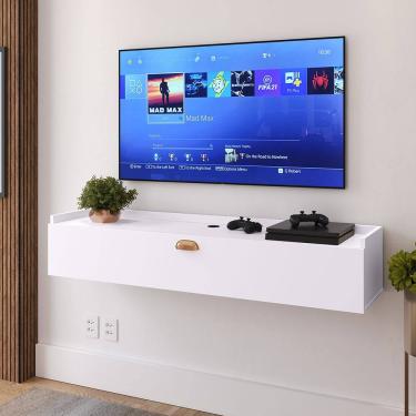 Imagem de Rack Suspenso Home Classic New Tv 32 Polegadas 1 Porta Puxador Concha Quarto Sala Recepção Branco - Lojas Rpm