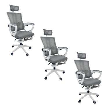 Imagem de Kit 3 Cadeiras de Escritório Oficial Paris Cinza