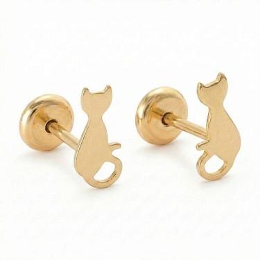Imagem de Brinco Baby Gatinho Folheado a Ouro - Ideal para Bebês e Crianças - Fa