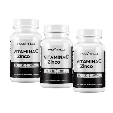 Imagem de Kit 03 unidades Vitamina C 1000mg e Zinco 29,59mg Por porção ProVitall