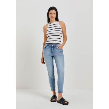 Imagem de Calça Jeans Básica Feminina Cintura Média Skinny Com Puídos - Hering, 