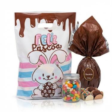 Imagem de 50 Sacolas Feliz Páscoa Coelhinho Embalagem Ovo Páscoa Chocolate Confe