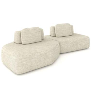 Imagem de Sofá Ilha Modular Para Sala Living Orgânico 305cm Angra K01 Linho Cham