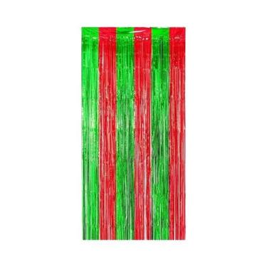 Imagem de Cortinas De Franjas De Natal Verde E Vermelha 1x2M, Fundo Temático De 