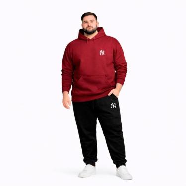 Imagem de Conjunto Moletom Plus Size Canguru G1 a G5 Casaco Com Capuz Calça de Frio Inverno Algodão Poliester-Masculino