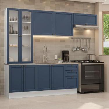 Imagem de Armário de Cozinha Completa 270 cm Branco/Azul Vik Madesa 05, Branco/A