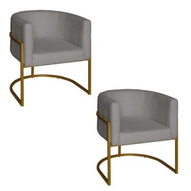 Imagem de Poltrona Base Industrial Dourado para Escritório Kit 2 Lety Linho Graf